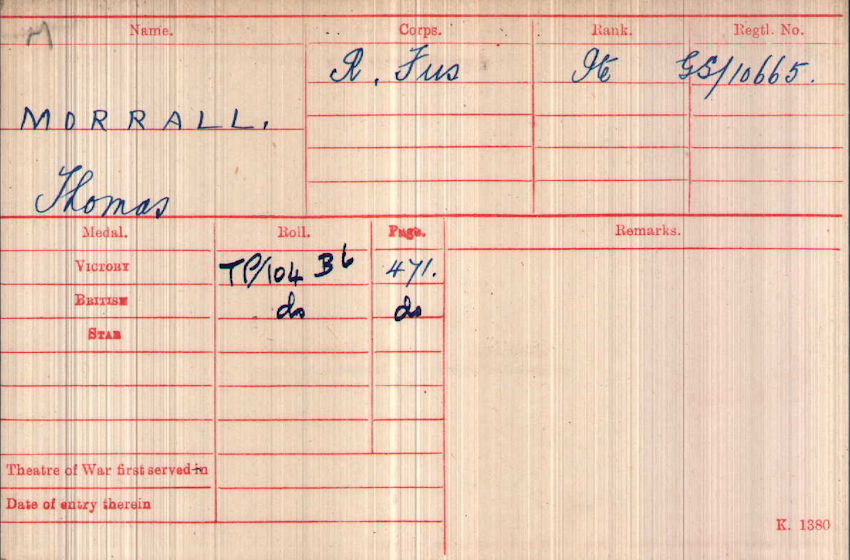 WWI Medal Rolls Index Card